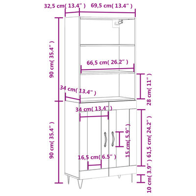 vidaXL Hoge kast 69,5x34x180 cm bewerkt hout sonoma eikenkleurig