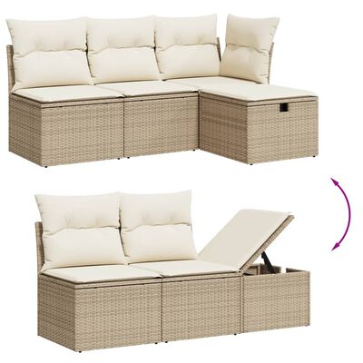 vidaXL 6-delige Loungeset met kussens poly rattan beige