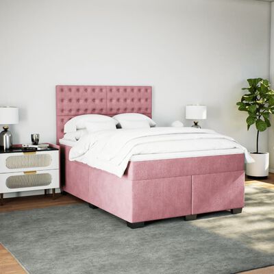 vidaXL Boxspring met matras fluweel roze 140x200 cm