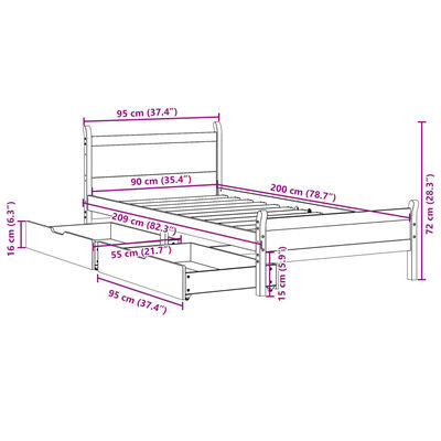 vidaXL Bedframe zonder matras massief grenenhout wit 90x200 cm