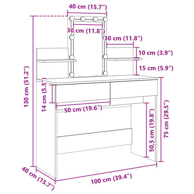 vidaXL Kaptafel met LED 100x40x130 cm gerookt eikenkleurig