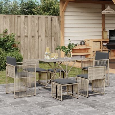 vidaXL 7-delige Tuinset met kussens poly rattan grijs