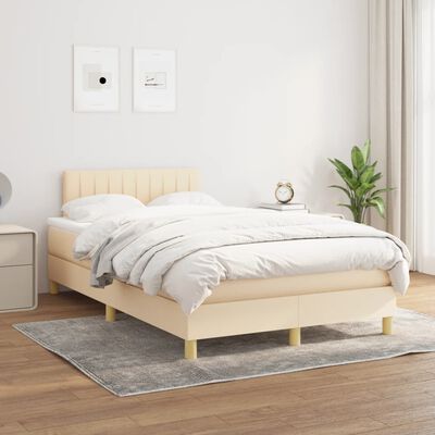 vidaXL Boxspring met matras stof crèmekleurig 120x190 cm