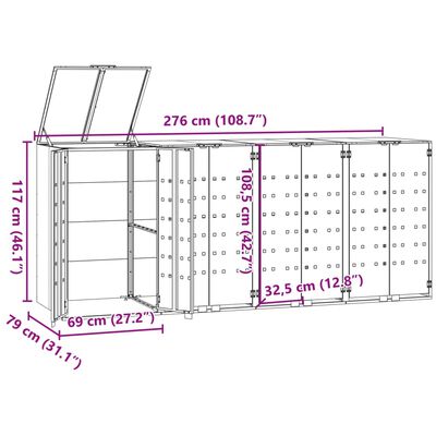 vidaXL Containerberging voor 4 containers 276x79x117 cm staal grijs