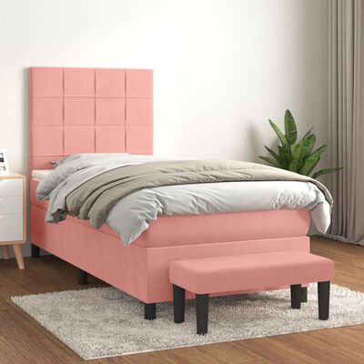 vidaXL Boxspring met matras fluweel roze 90x190 cm