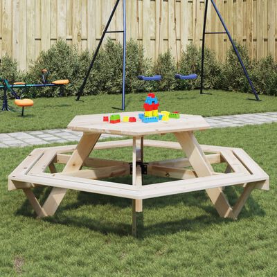 vidaXL Picknicktafel voor 6 kinderen met banken zeshoekig vurenhout