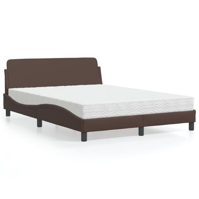 vidaXL Bed met matras kunstleer bruin 140x200 cm