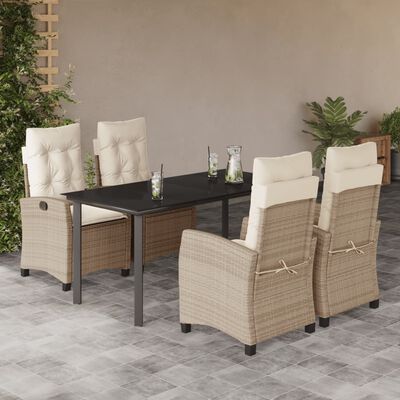 vidaXL 5-delige Tuinset met kussens poly rattan beige