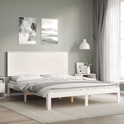 vidaXL Bedframe met hoofdbord massief hout wit