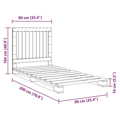 vidaXL Bedframe met hoofdbord massief grenenhout grijs 90x200 cm