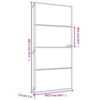 vidaXL Binnendeur smal 102,5x201,5 cm gehard glas en aluminium goud