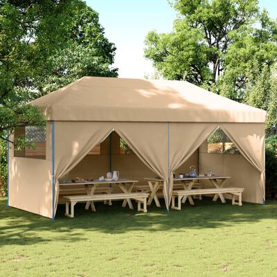 vidaXL Partytent inklapbaar pop-up met 4 zijwanden beige