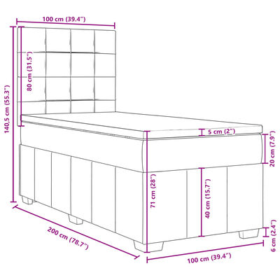 vidaXL Boxspring met matras stof lichtgrijs 100x200 cm