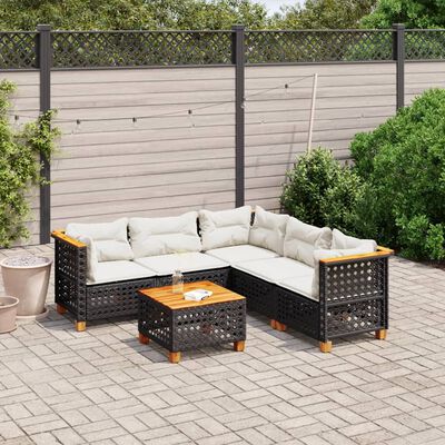 vidaXL 6-delige Loungeset met kussens poly rattan zwart