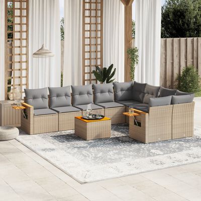 vidaXL 10-delige Loungeset met kussens poly rattan beige