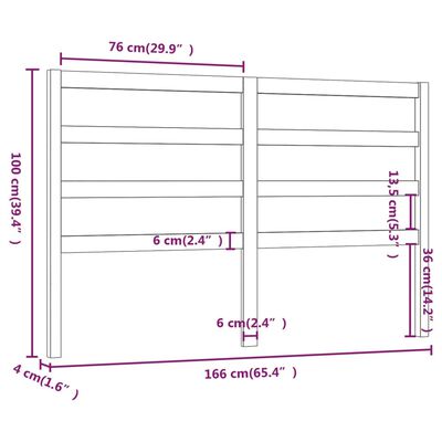 vidaXL Hoofdbord 166x4x100 cm massief grenenhout honingbruin