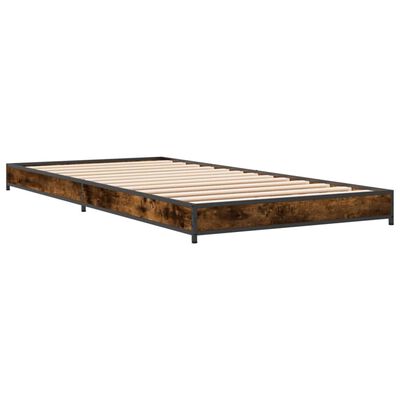 vidaXL Bedframe bewerkt hout en metaal gerookt eikenkleurig 75x190 cm