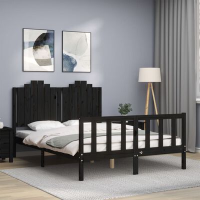 vidaXL Bedframe met hoofdbord massief hout zwart 140x200 cm