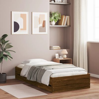 vidaXL Bedframe met lades bewerkt hout bruin eikenkleur 75x190 cm