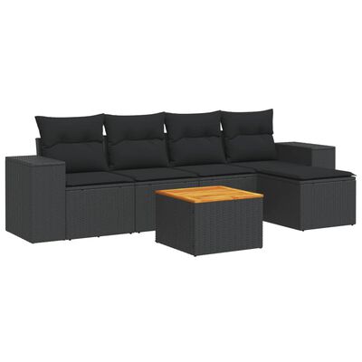 vidaXL 6-delige Loungeset met kussens poly rattan zwart