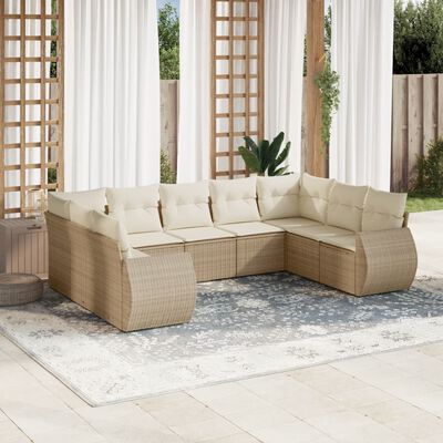 vidaXL 9-delige Loungeset met kussens poly rattan beige