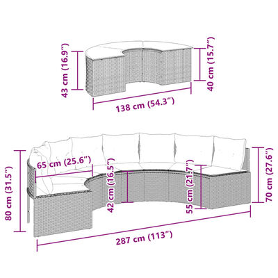 vidaXL 2-delige Loungeset halfrond poly rattan beige