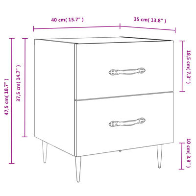 vidaXL Nachtkastjes 2 st 40x35x47,5 cm bewerkt hout betongrijs