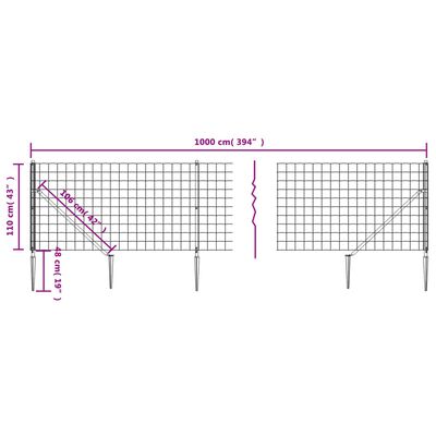 vidaXL Draadgaashek met grondankers 1,1x10 m antracietkleurig