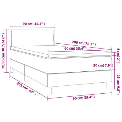 vidaXL Boxspring met matras fluweel lichtgrijs 90x200 cm