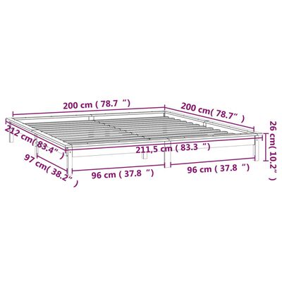 vidaXL Bedframe LED massief hout grijs 200x200 cm