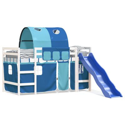 vidaXL Kinderhoogslaper met tunnel 90x200 cm massief grenenhout blauw