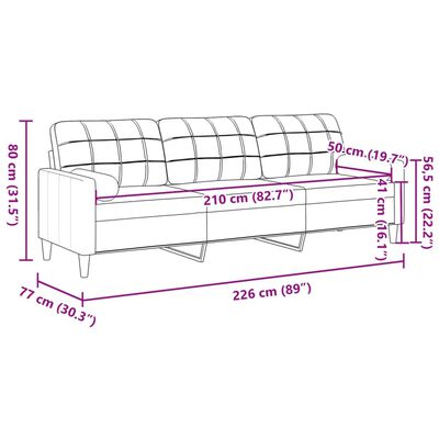 vidaXL 3-zitsbank met sierkussens 210 cm stof zwart