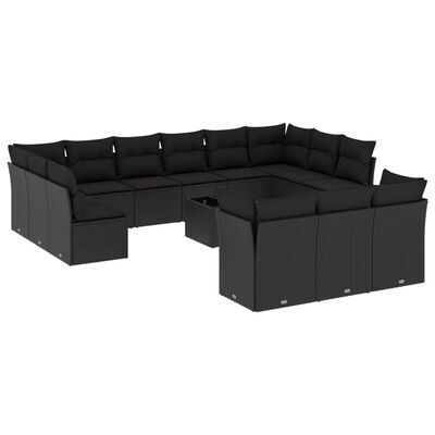 vidaXL 14-delige Loungeset met kussens poly rattan zwart