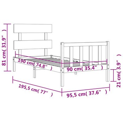 vidaXL Bedframe met hoofdbord massief hout