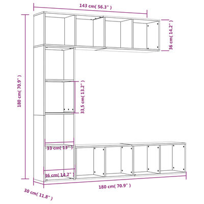 vidaXL 3-delige boekenkast- / tv-meubelset 180x30x180 cm gerookt eiken