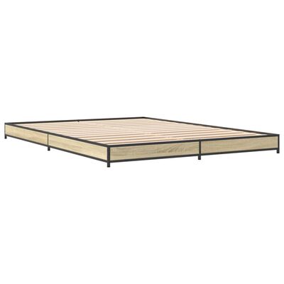 vidaXL Bedframe bewerkt hout metaal sonoma eikenkleurig 135x190 cm