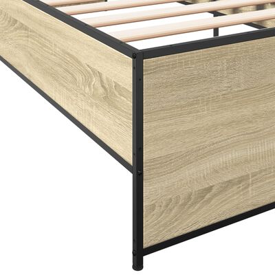 vidaXL Bedframe bewerkt hout en metaal sonoma eikenkleurig 100x200 cm