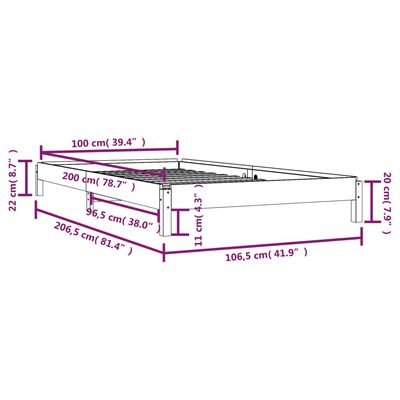 vidaXL Bed stapelbaar 100x200 cm massief grenenhout grijs