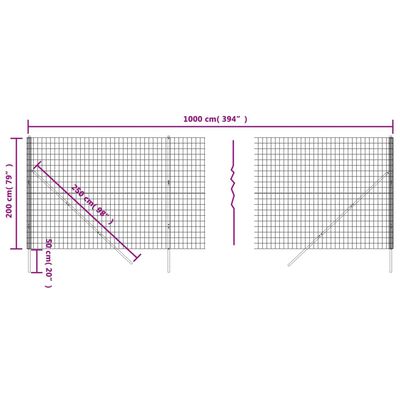 vidaXL Draadgaashek 2x10 m gegalvaniseerd staal groen