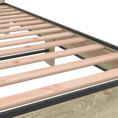 vidaXL Bedframe bewerkt hout metaal sonoma eikenkleurig 90x190 cm