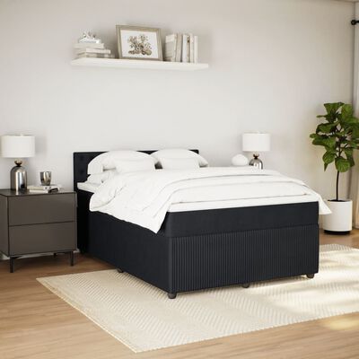 vidaXL Boxspring met matras fluweel zwart 140x190 cm