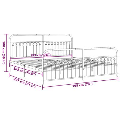 vidaXL Bedframe met hoofd- en voeteneinde metaal zwart 193x203 cm