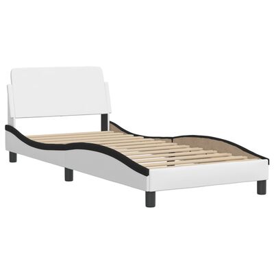 vidaXL Bedframe met hoofdbord kunstleer wit en zwart 90x200 cm