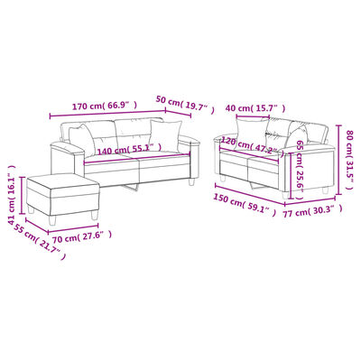 vidaXL 3-delige Loungeset met kussens kunstleer zwart