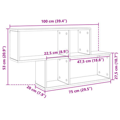 vidaXL Wandschap 100x20x53 cm bewerkt hout grijs sonoma eikenkleurig