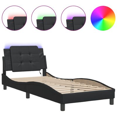 vidaXL Bedframe met LED-verlichting kunstleer zwart 100x200 cm