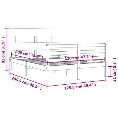 vidaXL Bedframe met hoofdbord massief hout zwart 120x200 cm