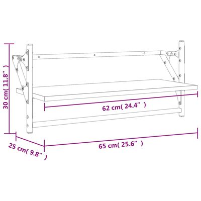 vidaXL Wandschappen met stangen 2 st 65x25x30 cm gerookt eikenkleurig