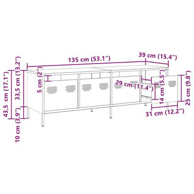 vidaXL Tv-meubel 135x39x43,5 cm koudgewalst staal mosterdgeel