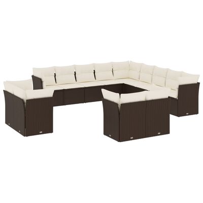 vidaXL 13-delige Loungeset met kussens poly rattan bruin